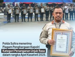 Polda Sultra Raih Penghargaan Penanganan Unjuk Rasa Terbaik pada Apel Kasatwil 2025