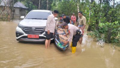 POLRES ACEH BARAT IMBAU WARGA TINGKATKAN KEWASPADAAN AKIBAT BANJIR DI KAWAY XVI