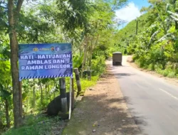 Jalan Amblas di Buwun Mas, Satlantas Polres Lobar Pasang Spanduk Imbauan