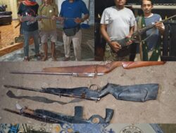 Polsek Sanggar Terima 4 Pucuk Senpira Laras panjang Yang di Serahkan Secara Sukarela Oleh Warga